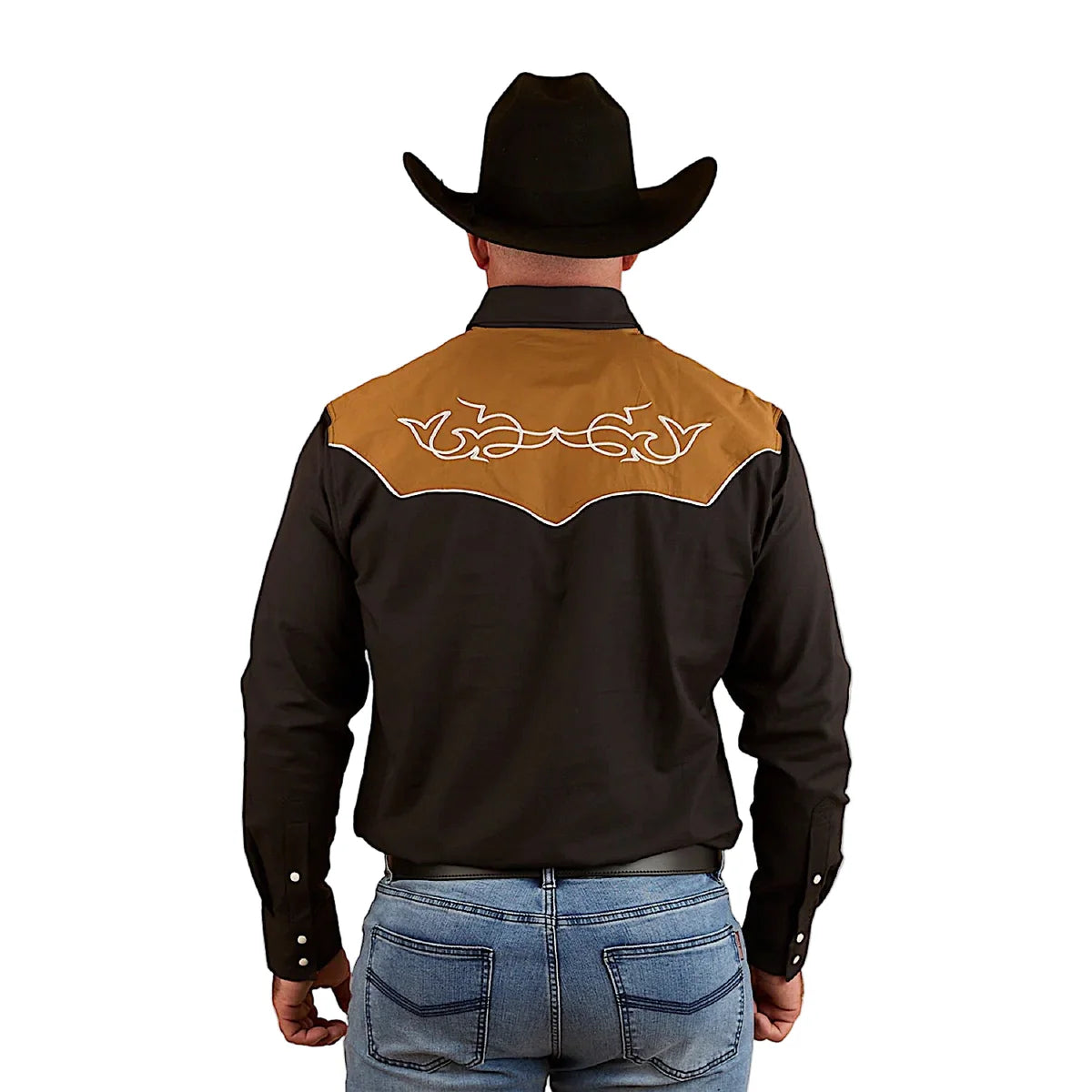 Ringers Western - Franklin Western Shirt - Charcoal showcasing a stylish back view with western embroidery details.