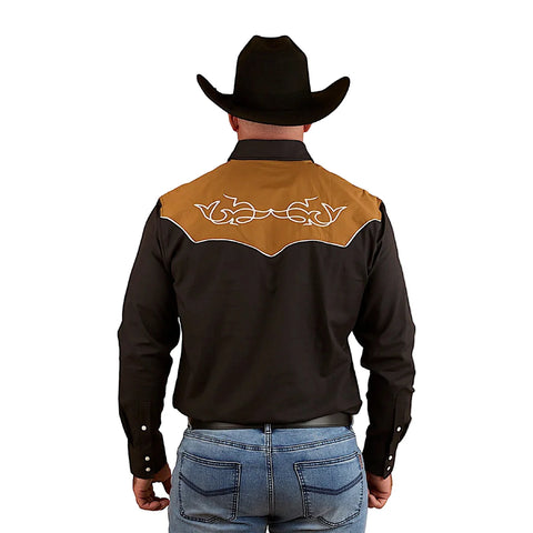 Ringers Western - Franklin Western Shirt - Charcoal showcasing a stylish back view with western embroidery details.
