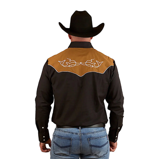 Ringers Western - Franklin Western Shirt - Charcoal showcasing a stylish back view with western embroidery details.