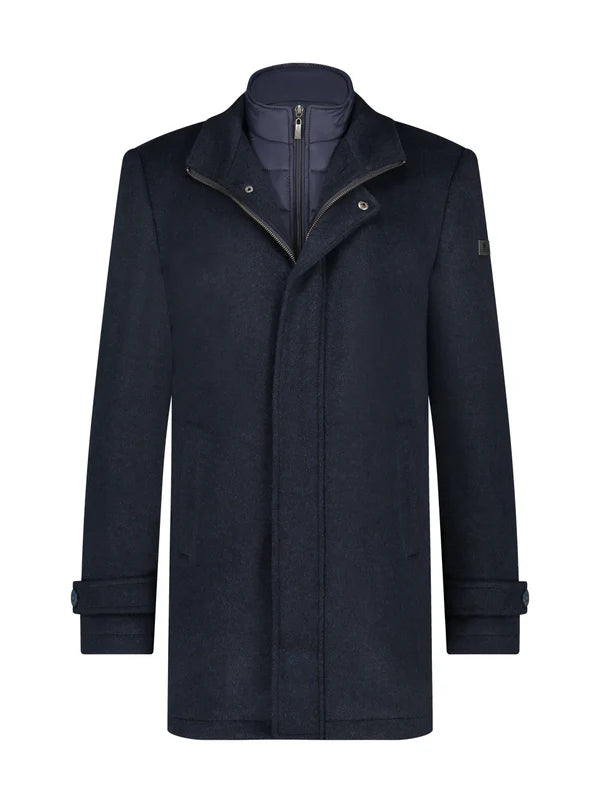 A Fish Named Fred - Funnel Neck Overcoat - Navy