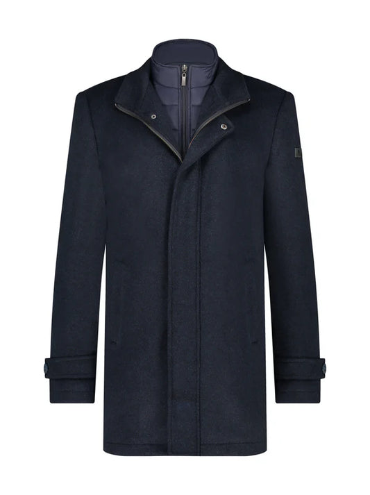 A Fish Named Fred - Funnel Neck Overcoat - Navy