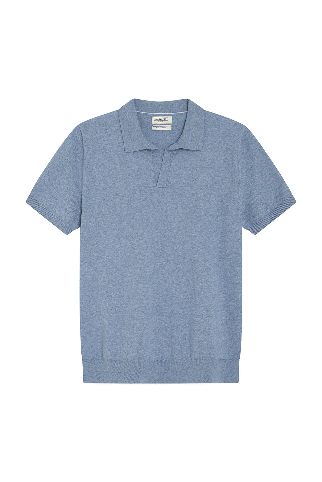 M.J.Bale - Furlong Polo - Cotton/Cashmere Blend - Blue Melange, luxurious cotton and cashmere polo shirt in blue.