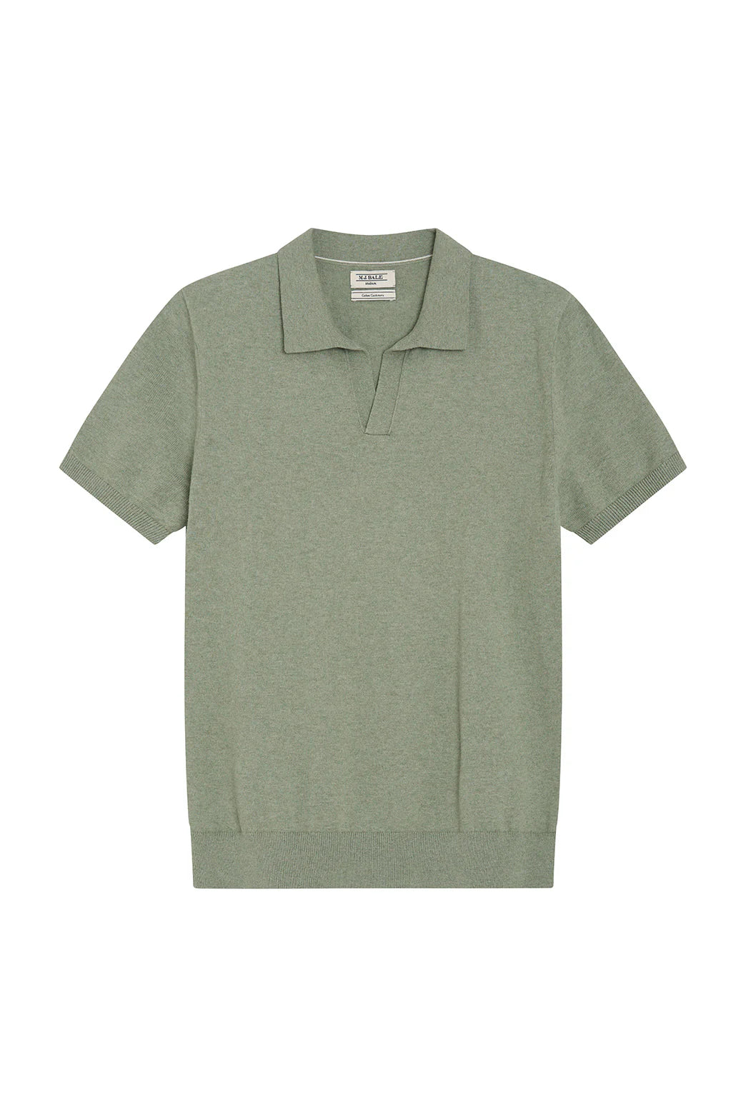 M.J. Bale - Furlong Polo - Cotton/Cashmere Blend - Vintage Sage Melange in vintage-inspired style.