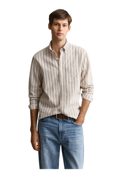GANT - Striped Linen Blend Shirt - Taupe