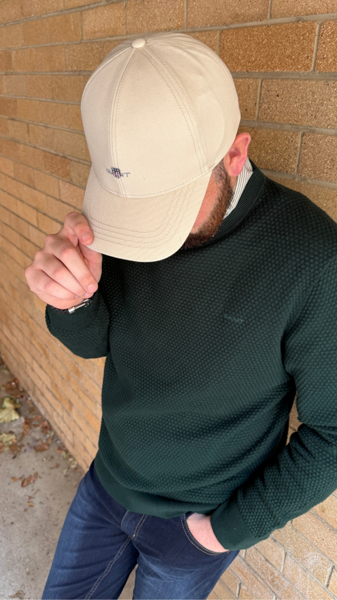 GANT - Textured Cotton Merino Crew Neck Jumper - Tartan Green