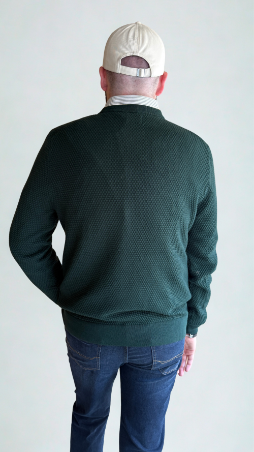 GANT - Textured Cotton Merino Crew Neck Jumper - Tartan Green