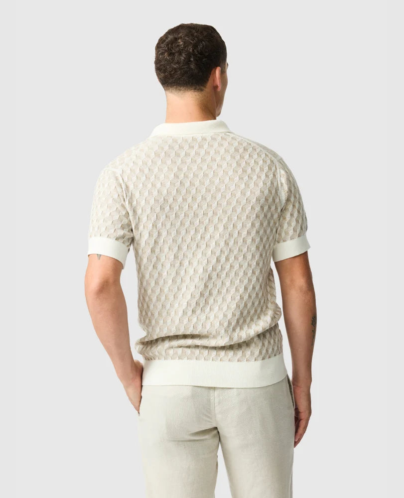 Rodd & Gunn - Galdfield Knit Polo - Cream featuring a geometric stitch design from the back view for a stylish summer look.