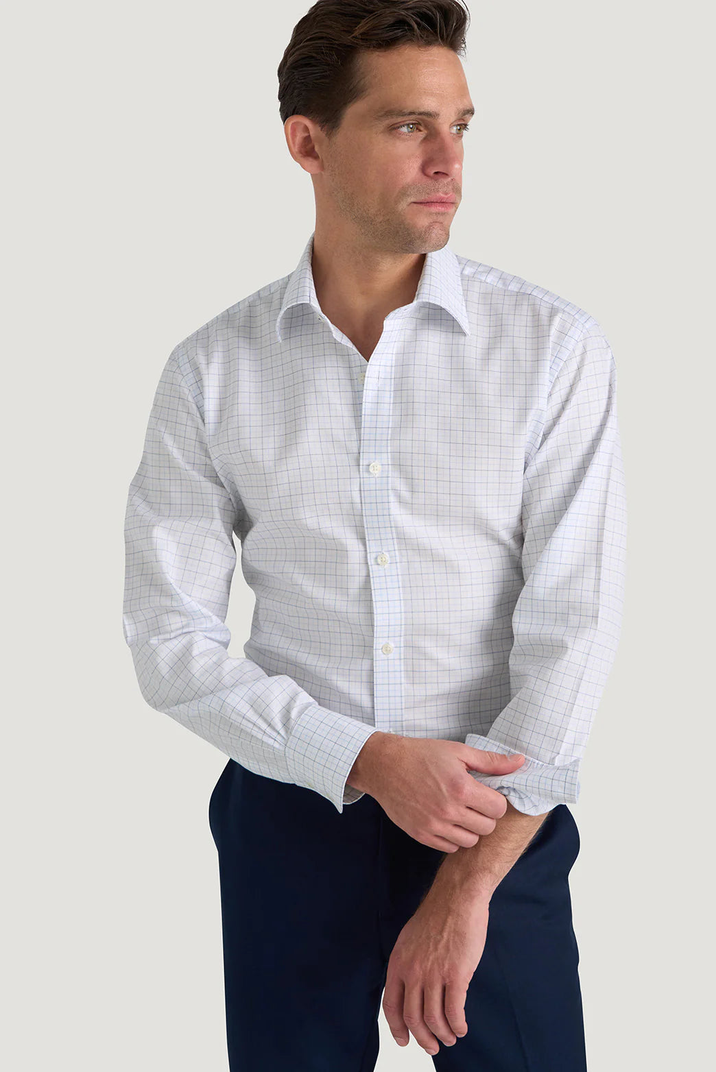 M.J. Bale - Garrett Oxford Shirt - Check - Sky/Navy - MULTIBUY, slim fit shirt with an exclusive oxford grid check design.