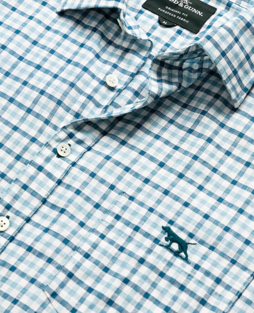 Rodd & Gunn - Gebbies Valley Linen Shirt - Check - Lagoon featuring a traditional check pattern in blue and white.