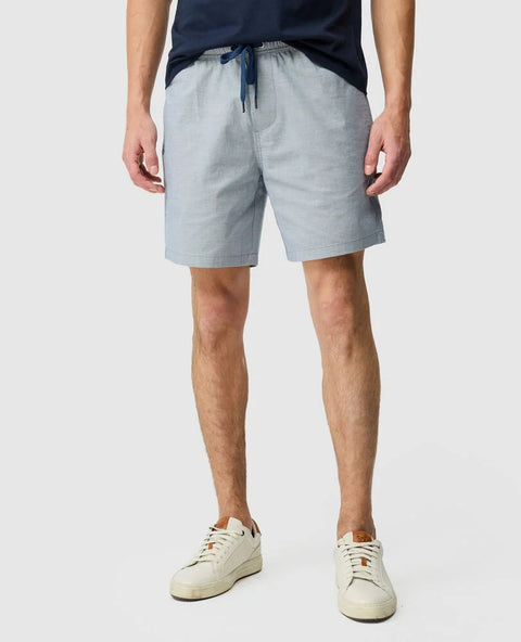 Rodd & Gunn - Gunn 7" Resort Short - Denim - MULTIBUY model wearing relaxed shorts with elasticated waist and drawcord.
