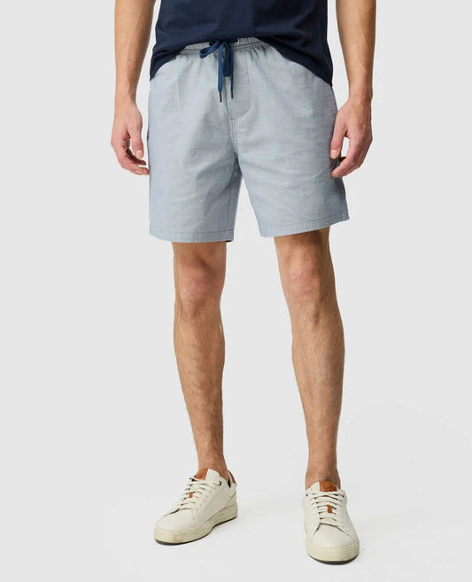 Rodd & Gunn - Gunn 7" Resort Short - Denim - MULTIBUY model wearing relaxed shorts with elasticated waist and drawcord.