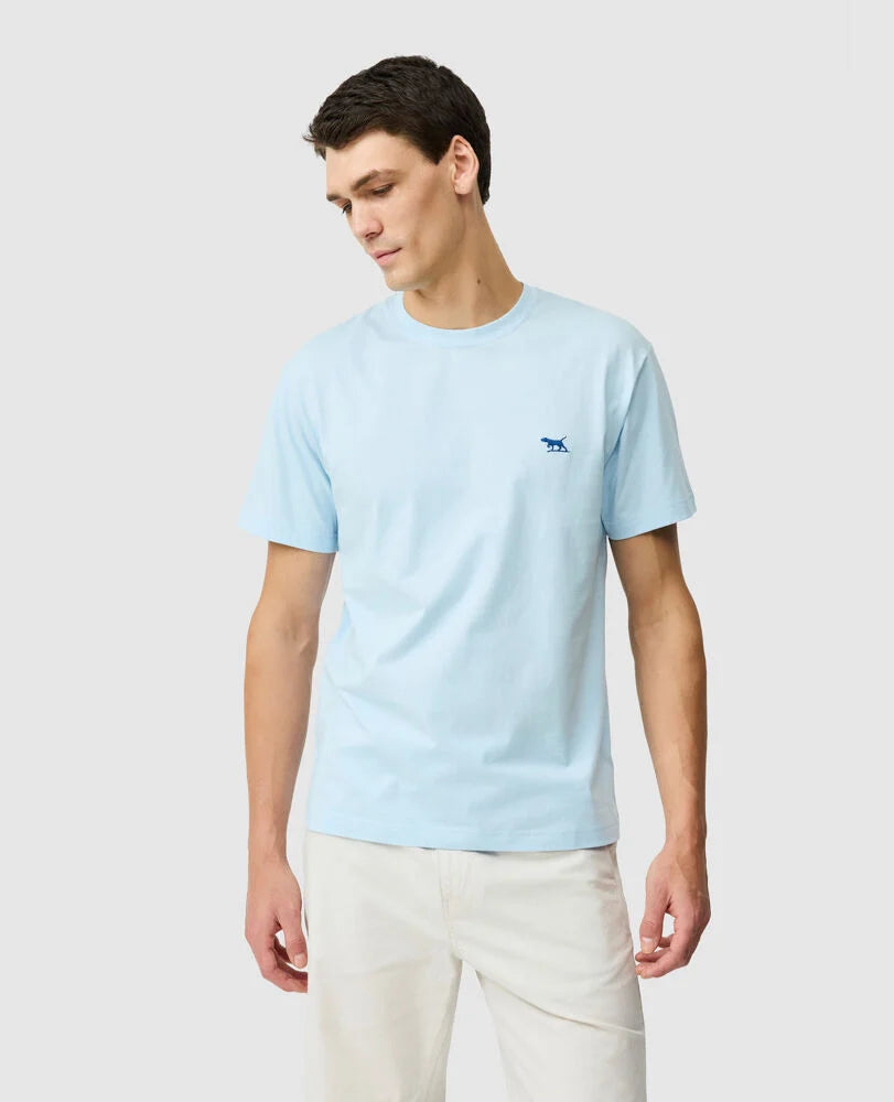 Rodd & Gunn - The Gunn T-Shirt 2.0 - Ice Blue - MULTIBUY worn by a model showing the classic crew neck design.