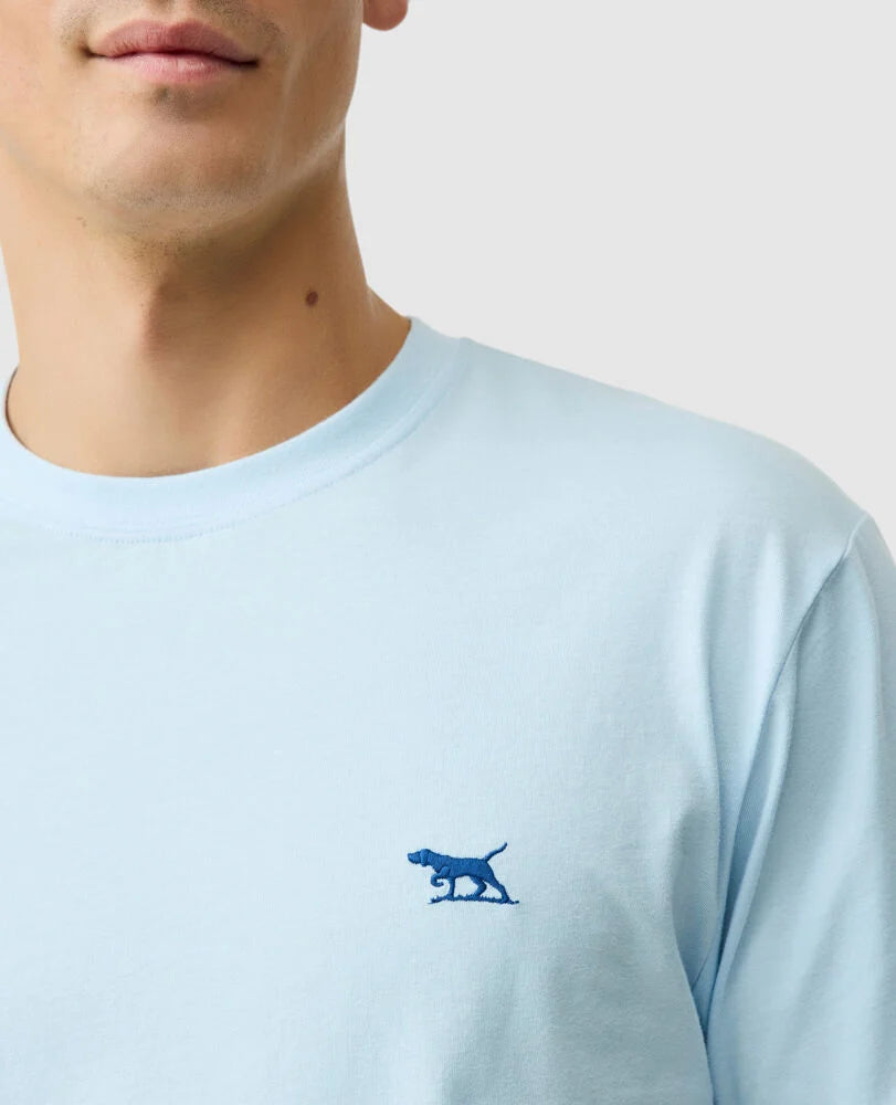 Rodd & Gunn - The Gunn T-Shirt 2.0 - Ice Blue - MULTIBUY featuring a man wearing a light blue T-shirt with embroidered logo.