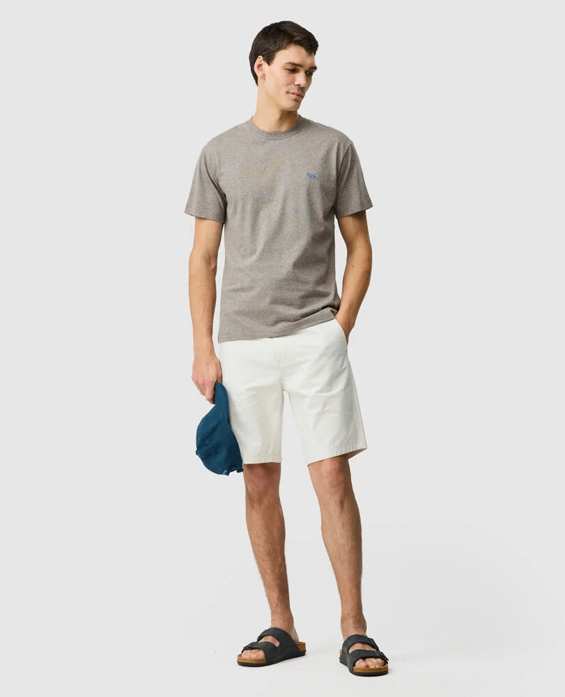 Rodd & Gunn - The Gunn T-Shirt 2.0 - Mocha - MULTIBUY worn by a model with white shorts and blue cap.