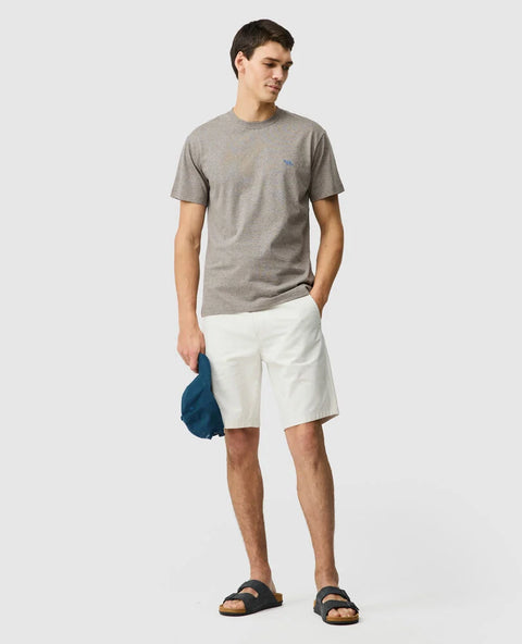 Rodd & Gunn - The Gunn T-Shirt 2.0 - Mocha - MULTIBUY worn by a model with white shorts and blue cap.