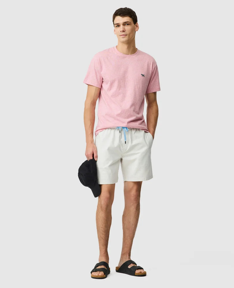 Rodd & Gunn - The Gunn T-Shirt 2.0 - Orchid - MULTIBUY worn by a model styled with shorts and sandals.
