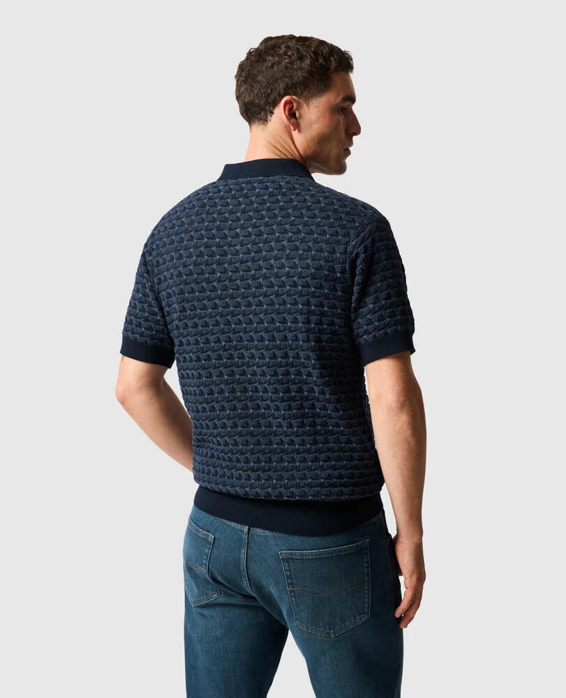 Rodd & Gunn - Halken Knit Polo - Midnight: Stylish men's polo with a two-tone geometric knit pattern.