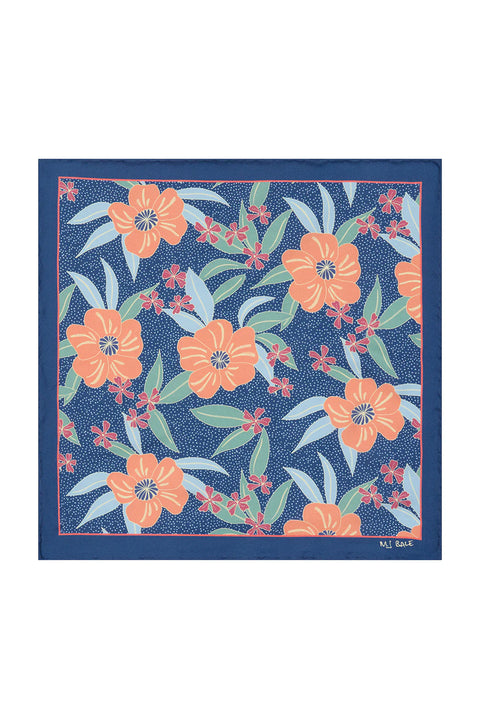 M.J. Bale - Hana Pocket Square - Navy featuring floral prints on fine silk twill, perfect for adding elegance to outfits.