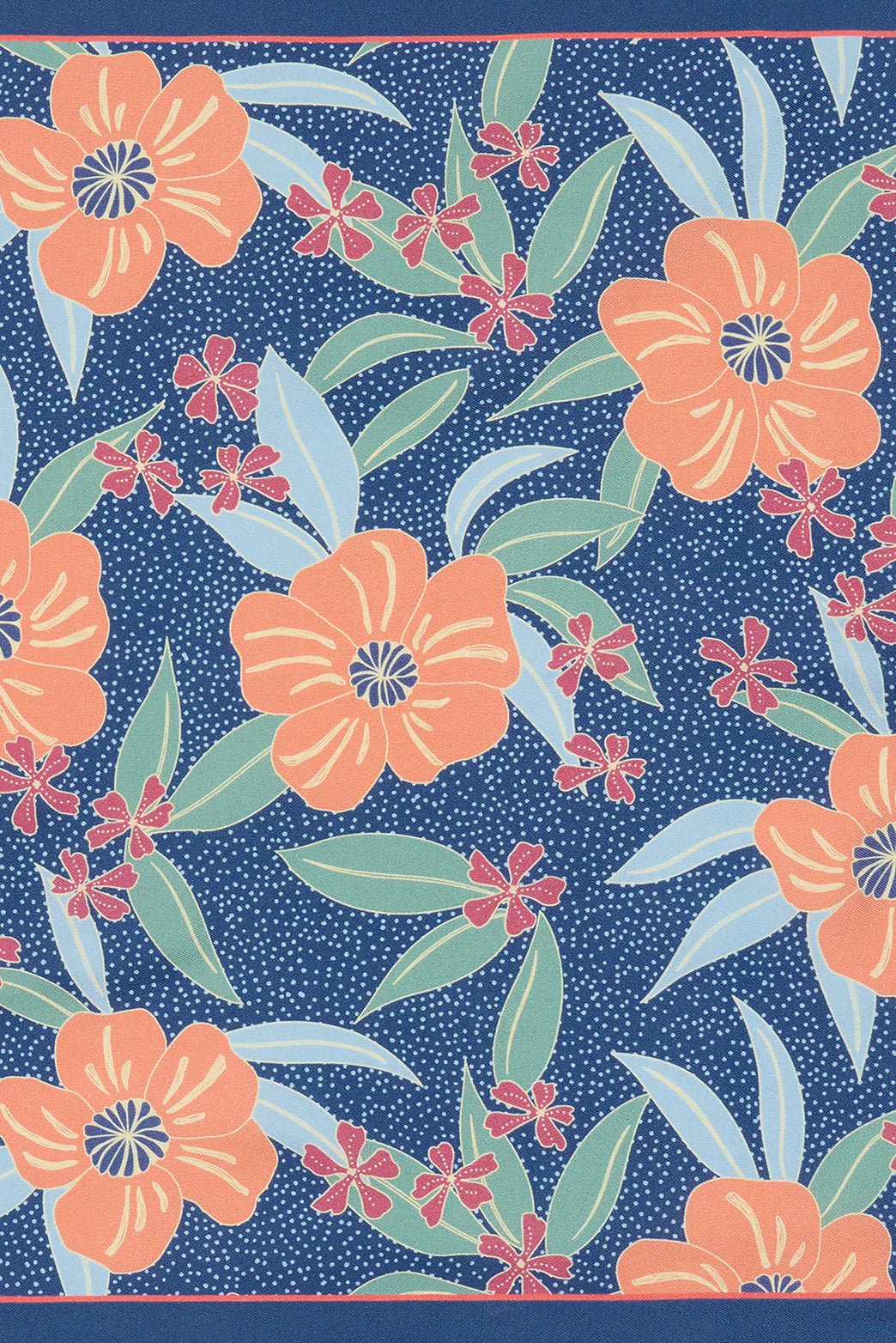 M.J. Bale - Hana Pocket Square - Navy featuring vibrant floral prints on fine silk twill.