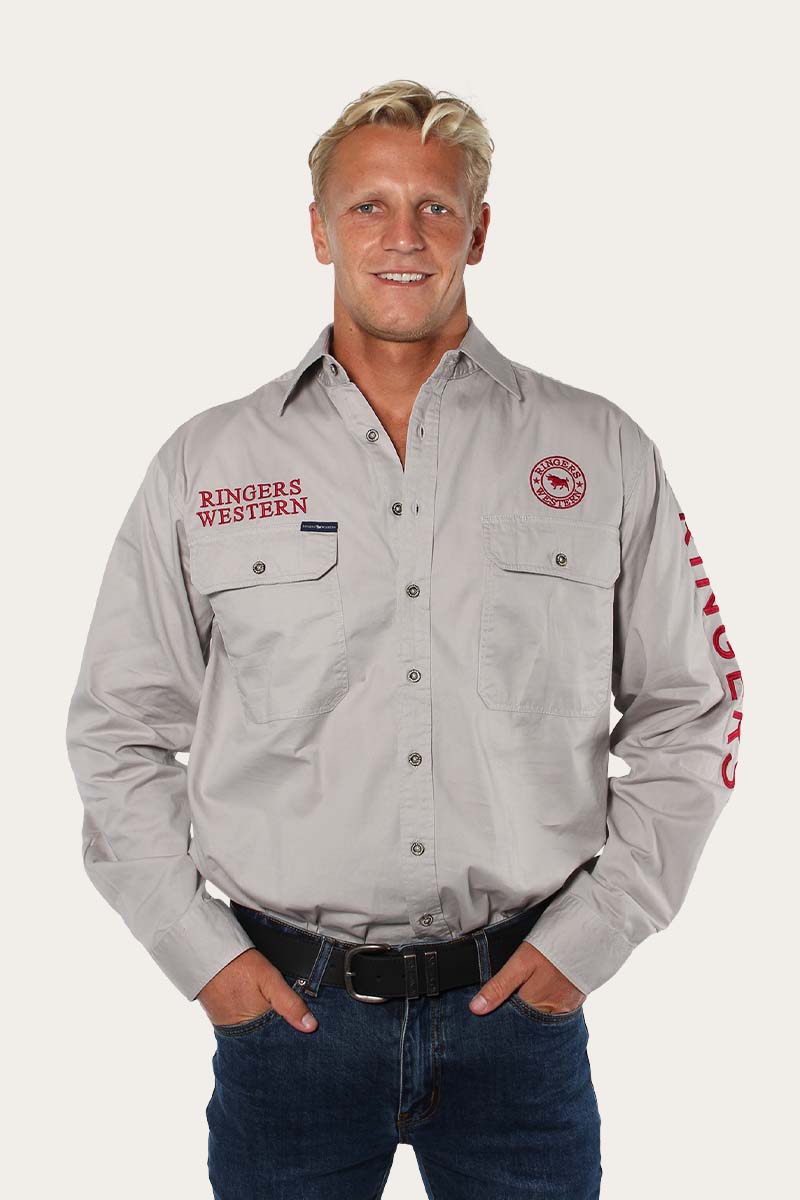 Ringers Western - Hawkeye Full Button Mens Workshirt - Beige & Red