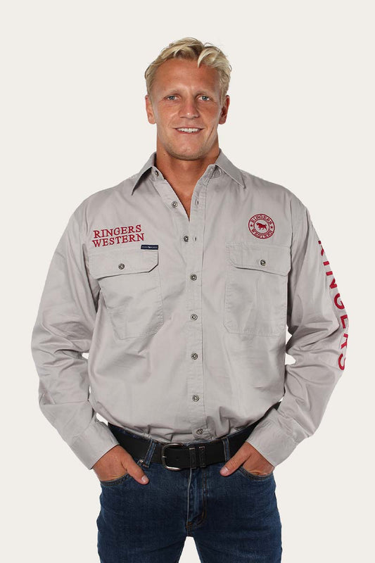 Ringers Western - Hawkeye Full Button Mens Workshirt - Beige & Red