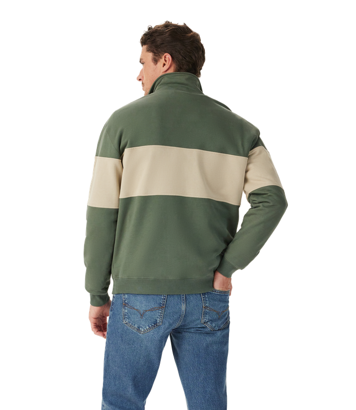R.M.Williams - Heritage Quarter Zip Sweatshirt - Spruce Green & Beige