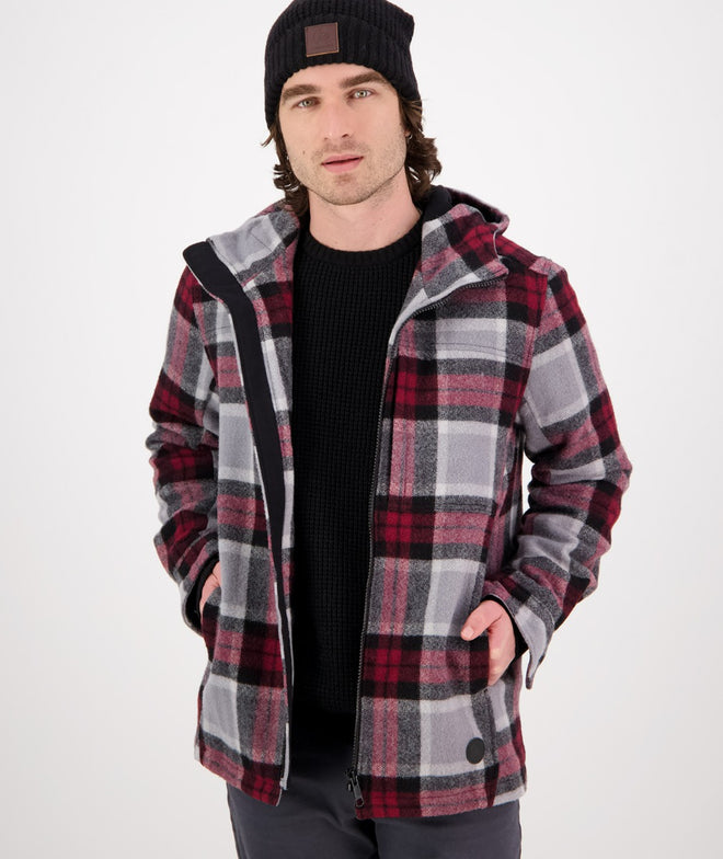 Swanndri - Hudson Wool Hoodie - Heritage Check - Grey & Red