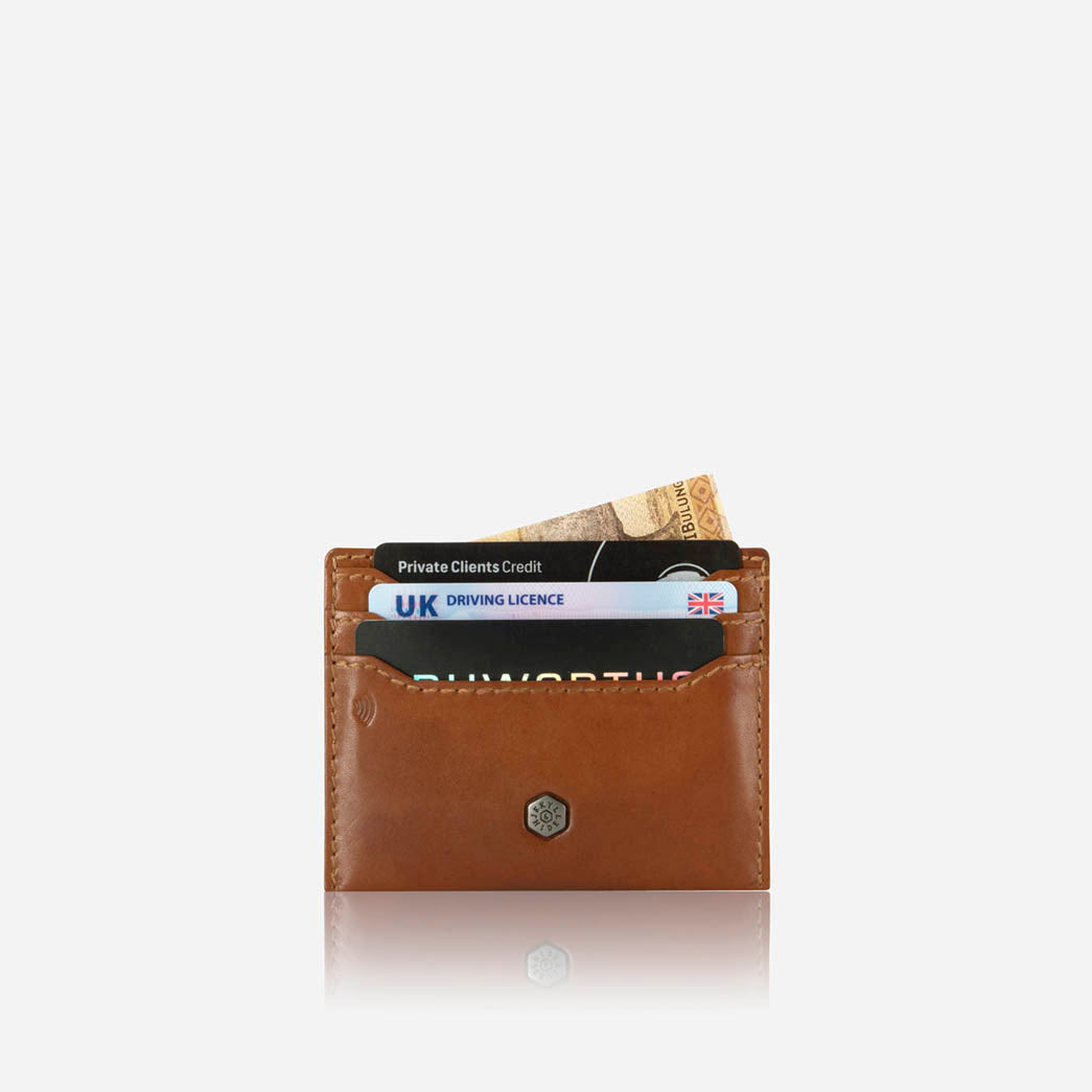 Jekyll and Hide - Leather Card Holder - Black | Mocha | Tan showcasing minimal design with cards and cash visible.