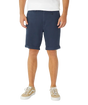 Person wearing navy shorts on a white background