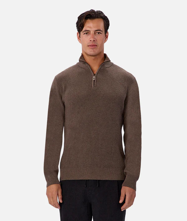 Industrie - The New England Zip Neck Knit - Wood Marle