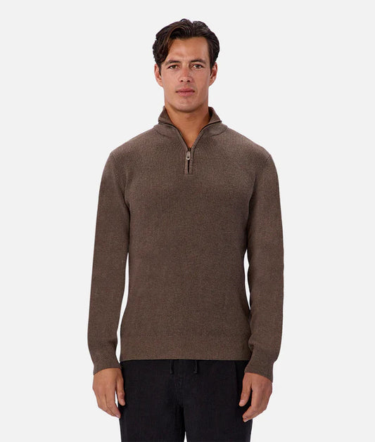 Industrie - The New England Zip Neck Knit - Wood Marle