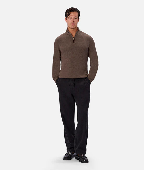 Industrie - The New England Zip Neck Knit - Wood Marle