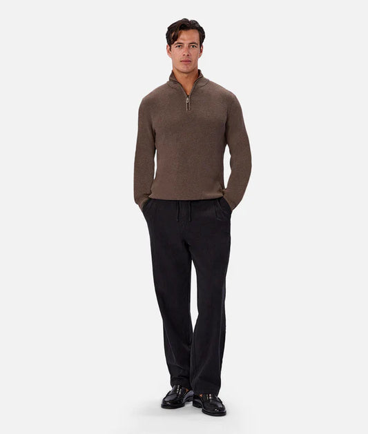 Industrie - The New England Zip Neck Knit - Wood Marle