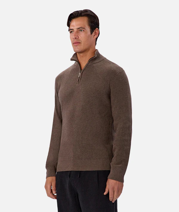 Industrie - The New England Zip Neck Knit - Wood Marle