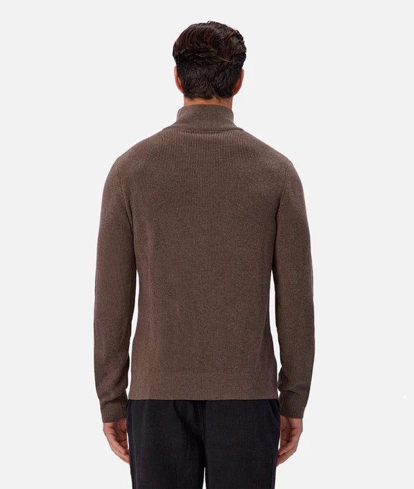 Industrie - The New England Zip Neck Knit - Wood Marle