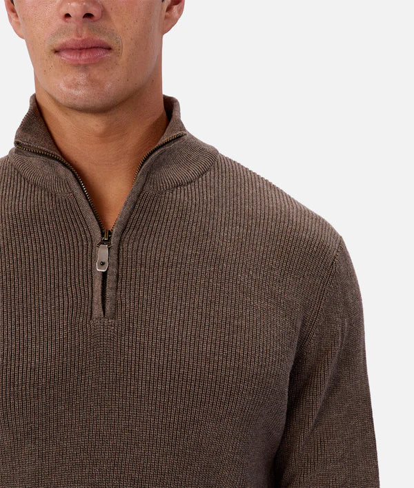 Industrie - The New England Zip Neck Knit - Wood Marle