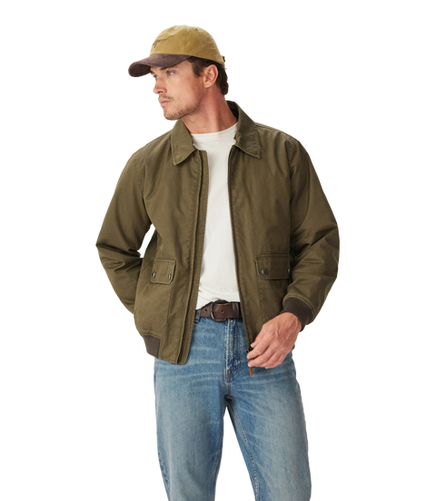 R.M.Williams - Mardan Twill Bomber Jacket - Removable Sherpa Collar - Dark Olive