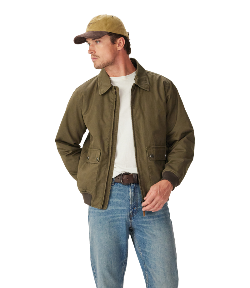 R.M.Williams - Mardan Twill Bomber Jacket - Removable Sherpa Collar - Dark Olive