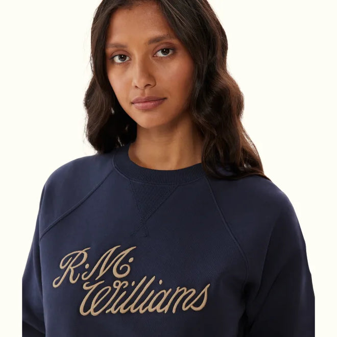 RM Williams -RMW Womens Script Crew Neck Fleece - Navy