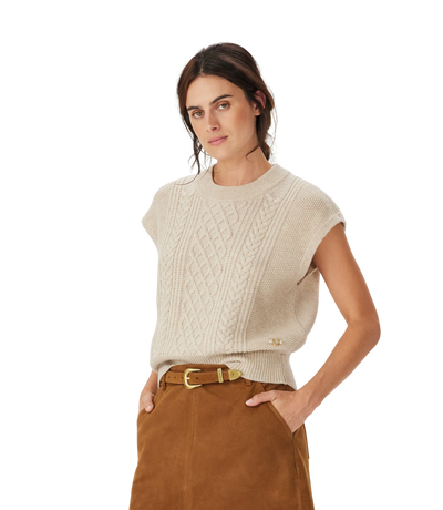 R.M.Williams Bower Merino Cable Sleeveless Knit - Oatmeal