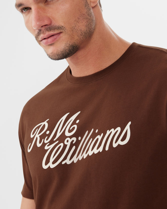 RM Williams - RMW Script T-Shirt - Chocolate & White