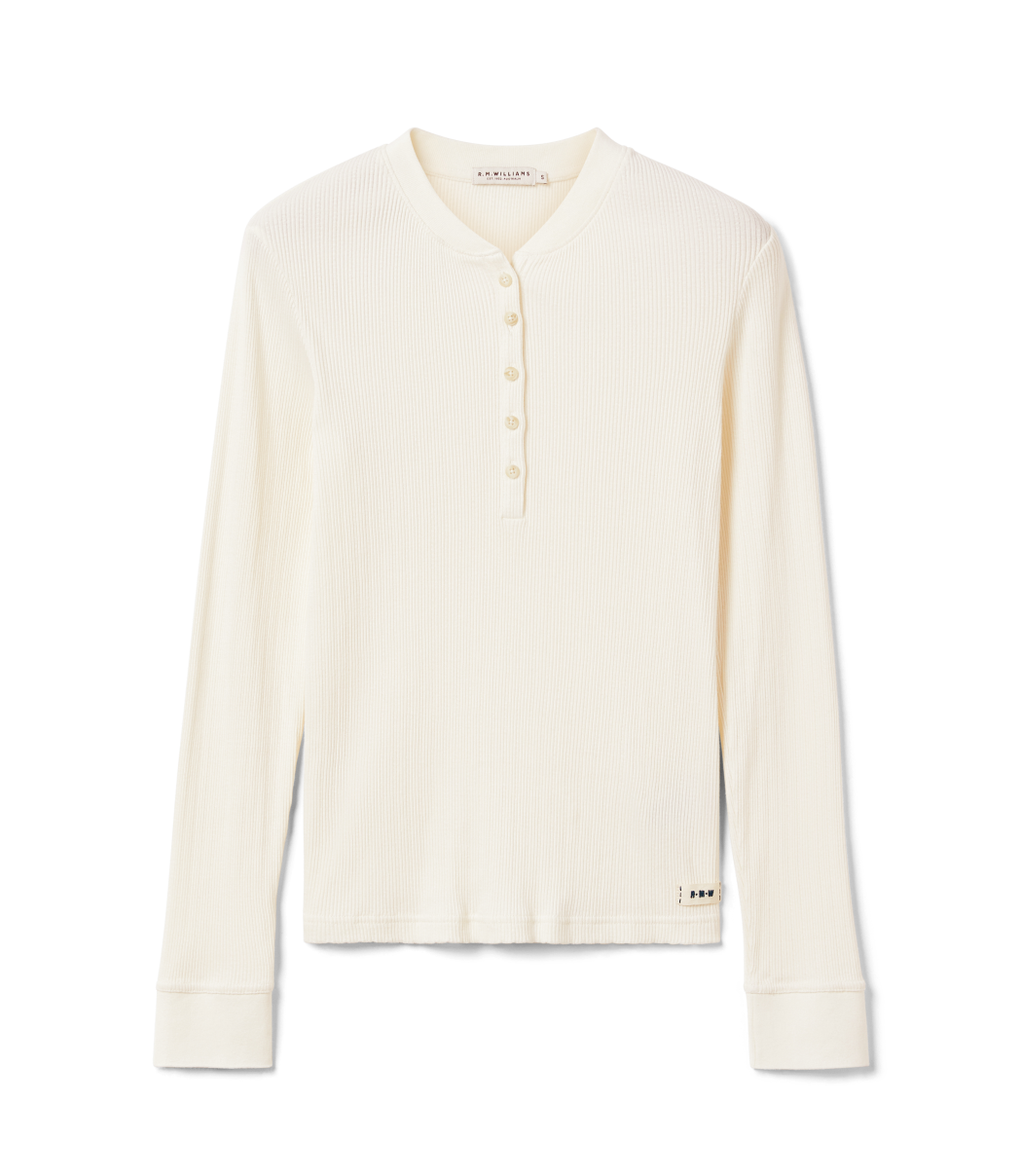 R.M.Williams - Avoca Ribbed Henley - Ivory 