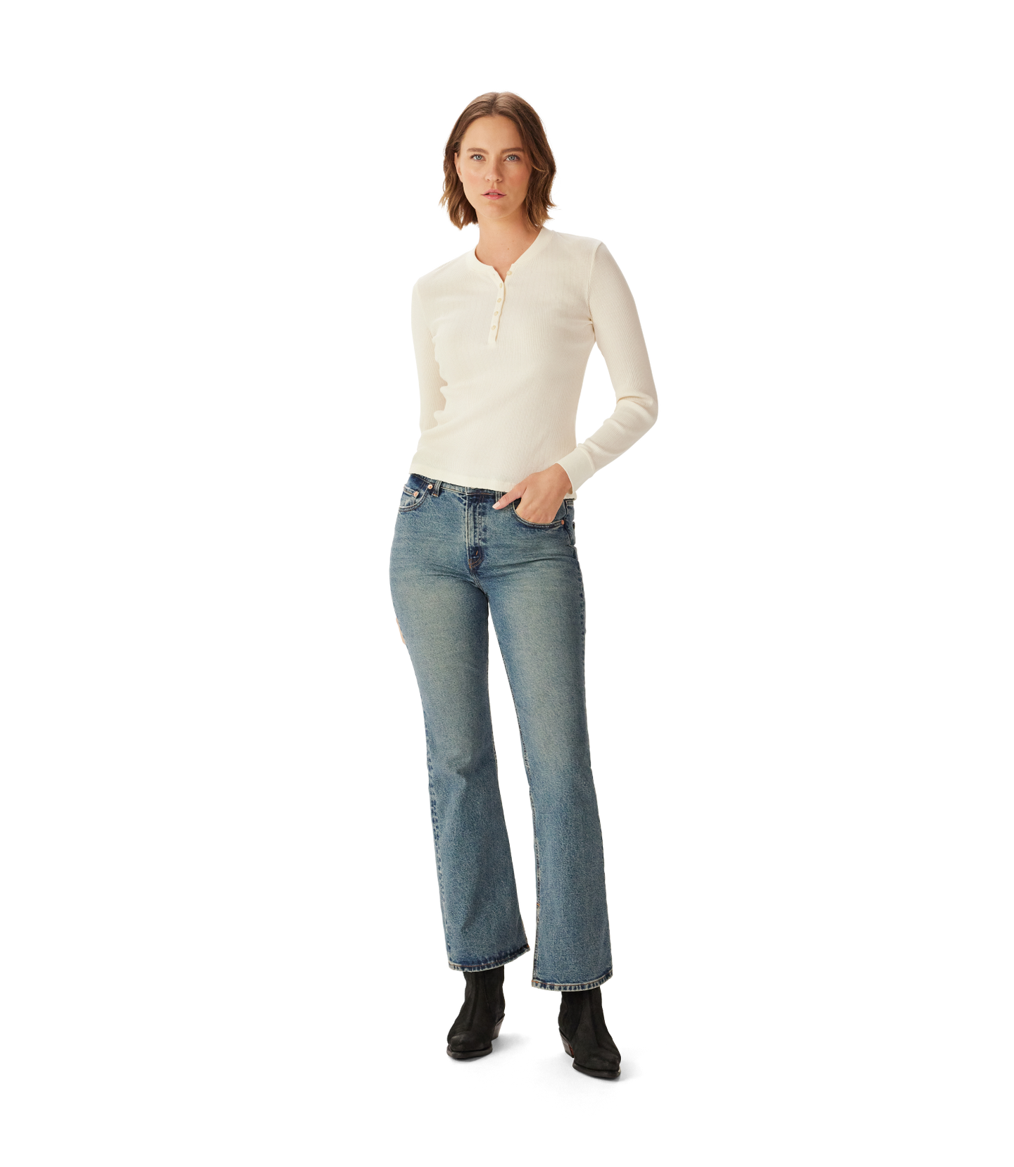R.M.Williams - Avoca Ribbed Henley - Ivory 