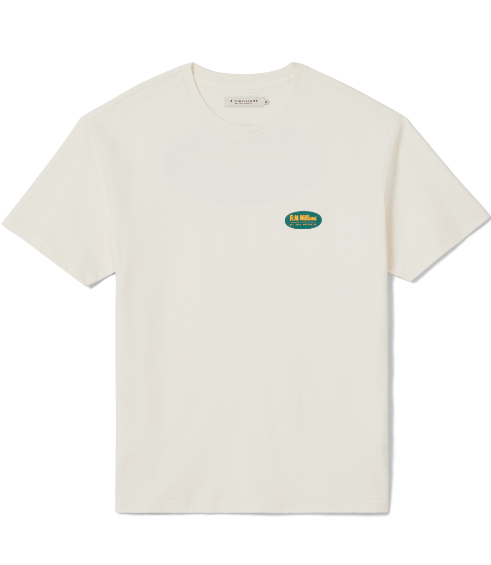 R.M.Williams - 90s Logo T-Shirt - White - featuring a classic logo on a soft white fabric.