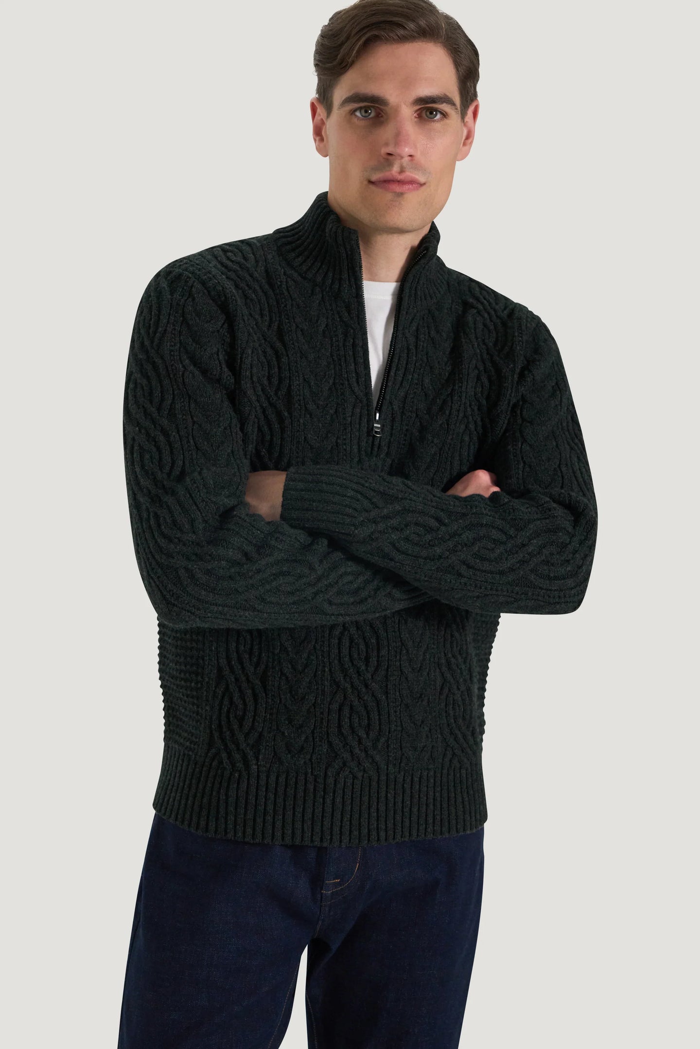 M.J. Bale - Bull Cable Half Zip Knit - Charcoal