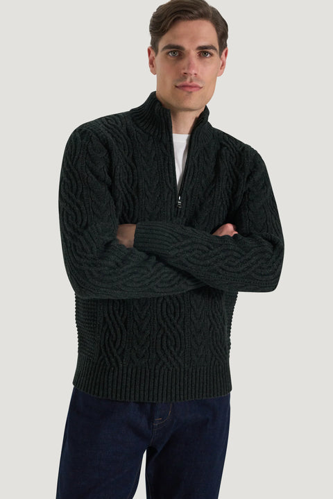 M.J. Bale - Bull Cable Half Zip Knit - Charcoal