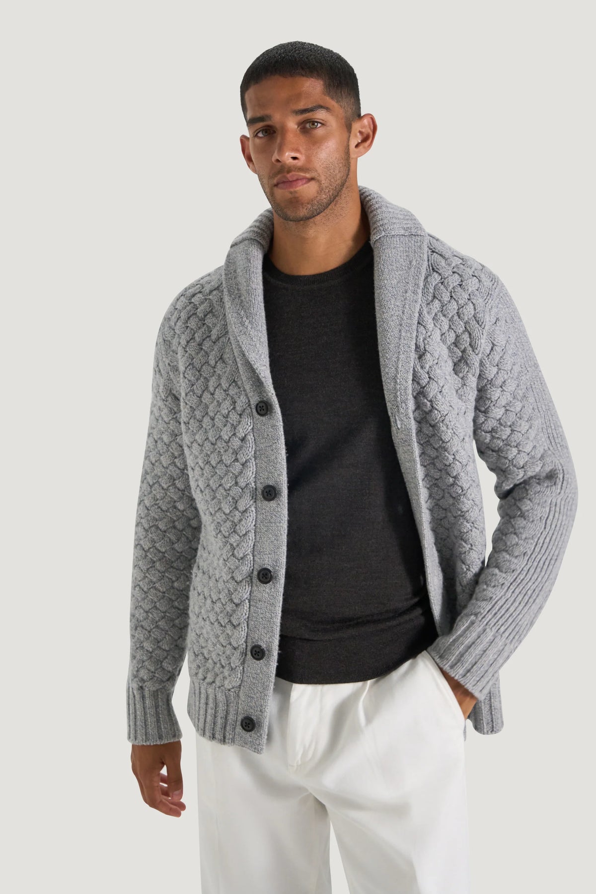 M.J. Bale - Munro Shawl Cardigan - Light Grey Melange