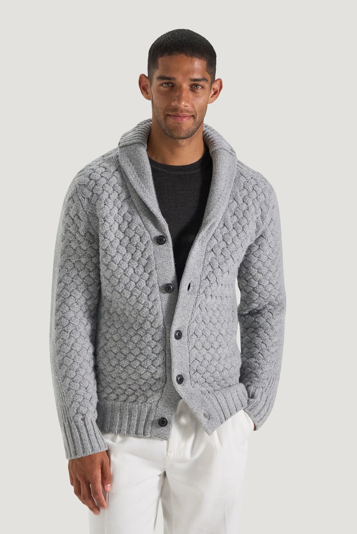 M.J. Bale - Munro Shawl Cardigan - Light Grey Melange