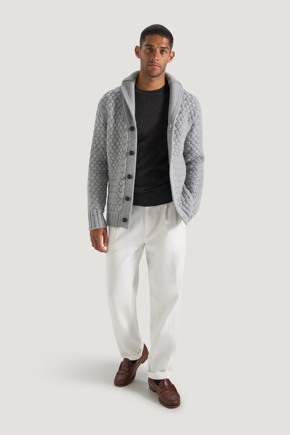 M.J. Bale - Munro Shawl Cardigan - Light Grey Melange