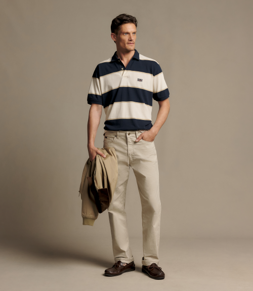 R.M.Williams -  Balmain Stripe Polo - Ecru Navy